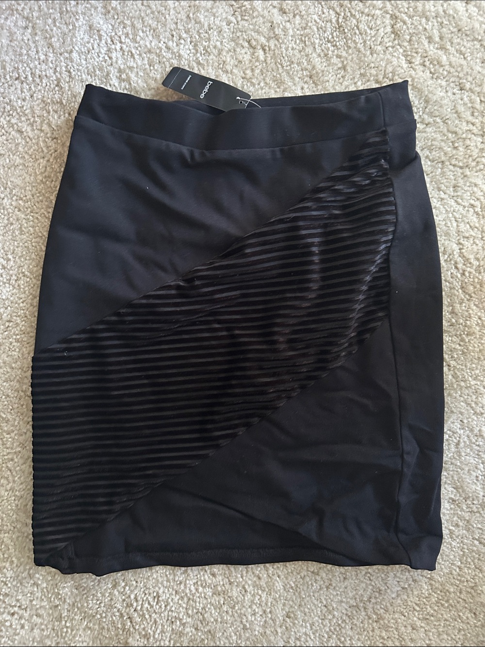bebe Black Pencil Skirt with Velvet-Trim Panel